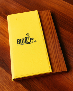 Yellow Colored Soft Touch Wooden Menu Cover for Lounge