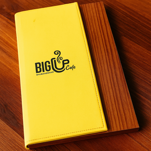 Yellow Colored Soft Touch Wooden Menu Cover for Lounge