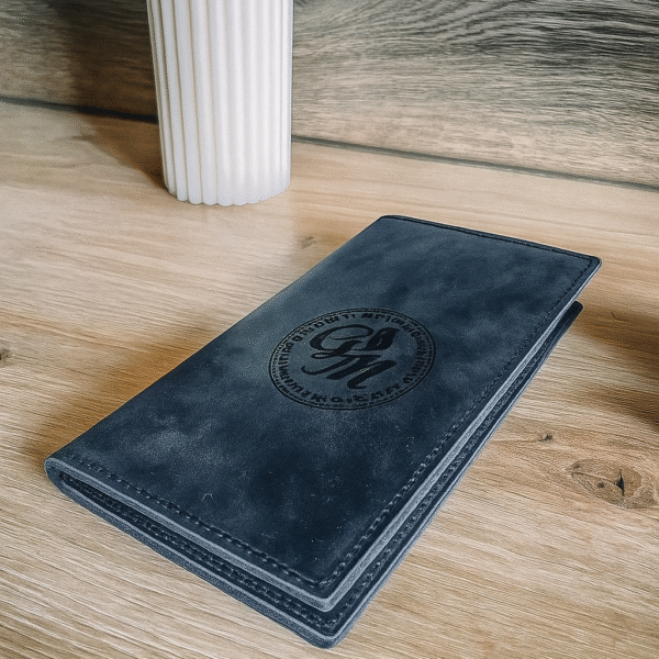 Elegant Pure Leather Dark Blue Check Presenter