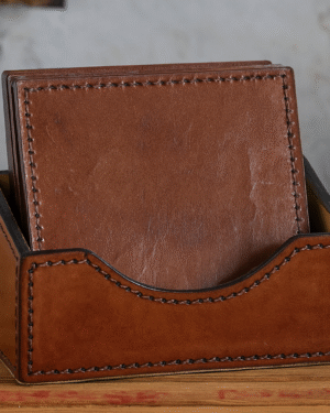 Wooden Leatherite Square Coaster Set Of 4
