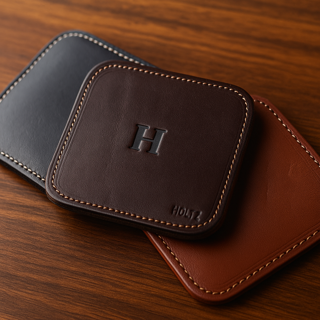 Bold H Cut Leather Coaster