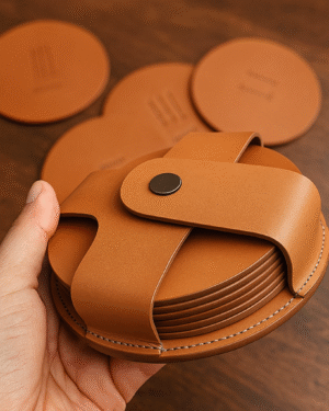 Round Shape Tan Coaster Set Of 4