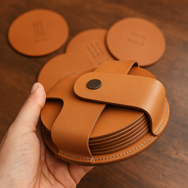 Round Shape Tan Coaster Set Of 4