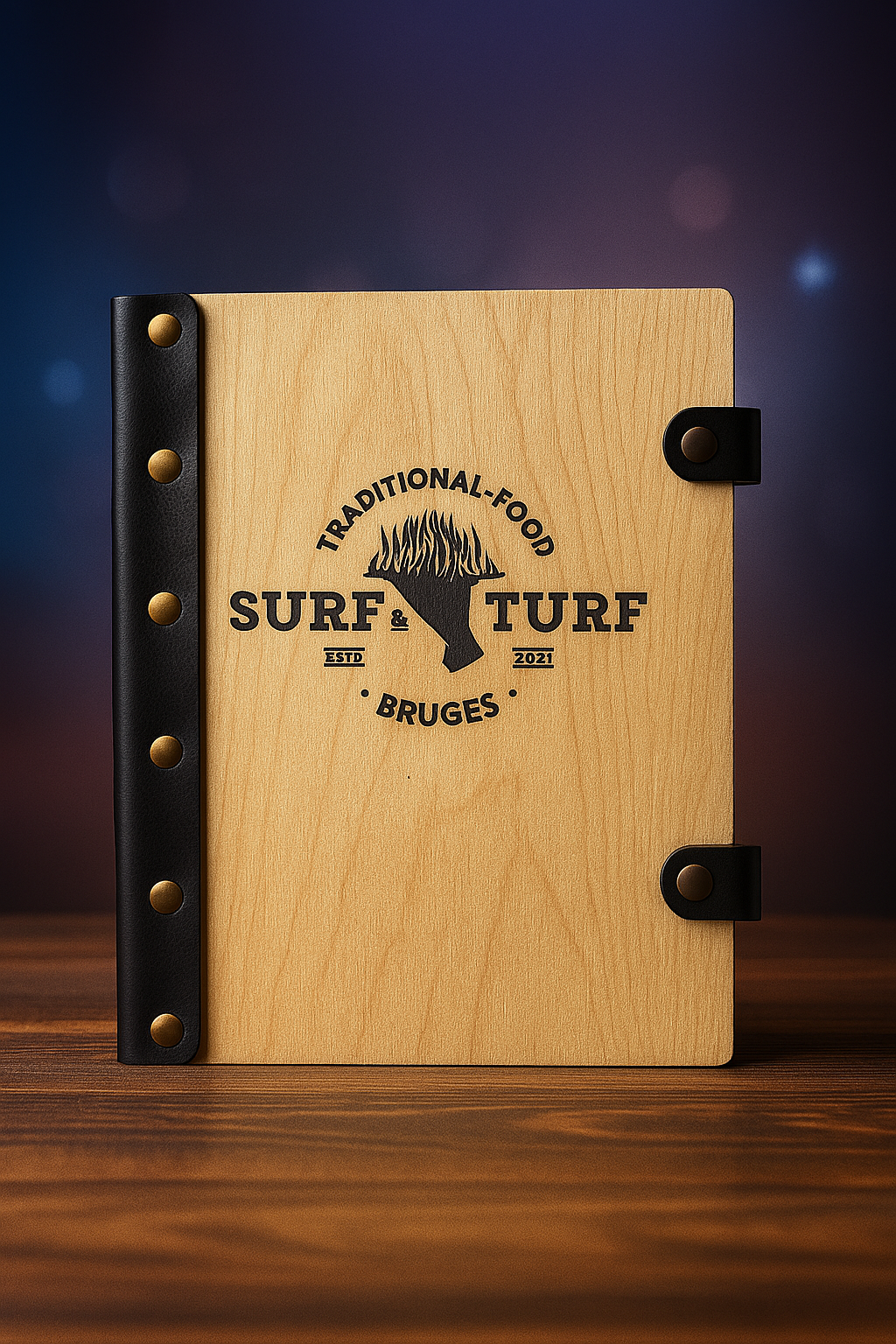 Luxury Wooden Menu File With Straps
