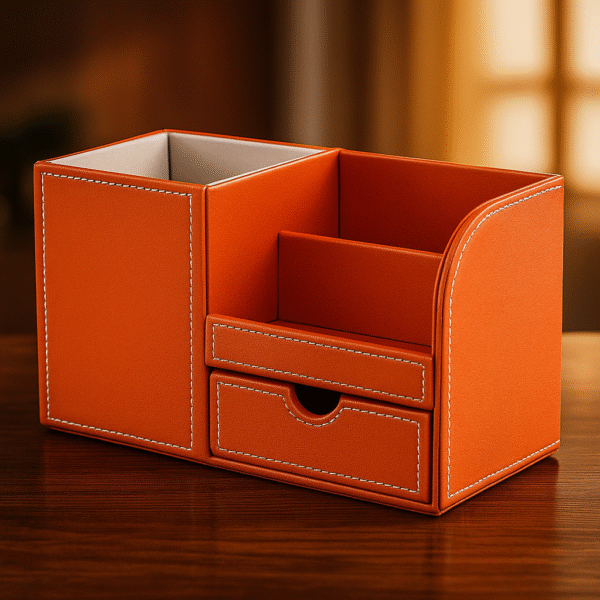 Leather Desk Organizer with Drawer