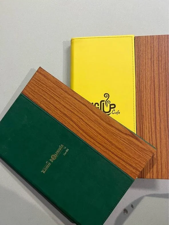 Second image of Yellow Colored Soft Touch Wooden Menu Cover for Lounge