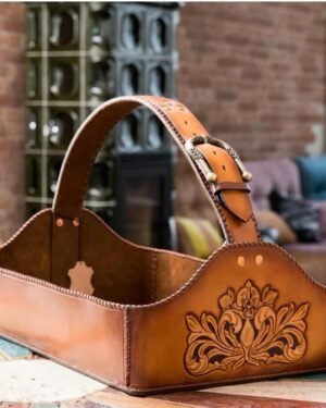 Mini Leather Basket With Leather Belt