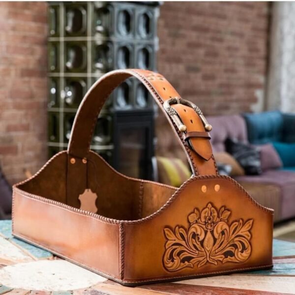 Mini Leather Basket With Leather Belt