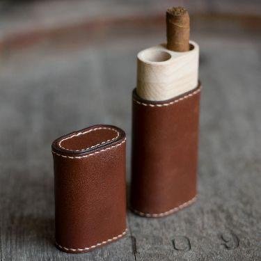 Double Cigar Leather Pouch