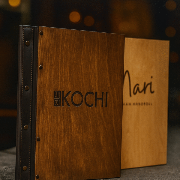 Elegant Dark Coloured Wooden Restaurant Menu Folder