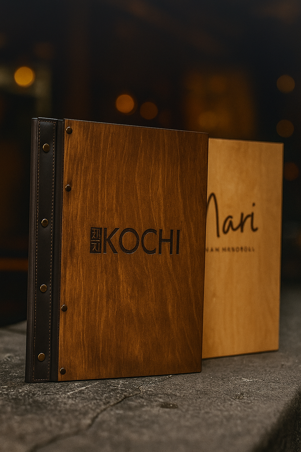 Elegant Dark Coloured Wooden Restaurant Menu Folder