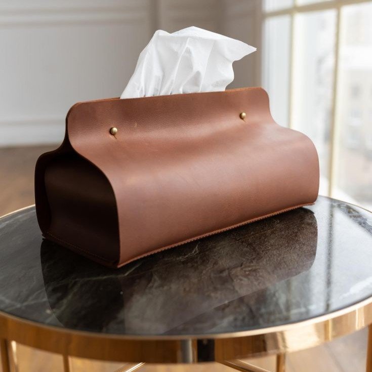 Brown Leather Tissue Box Holder