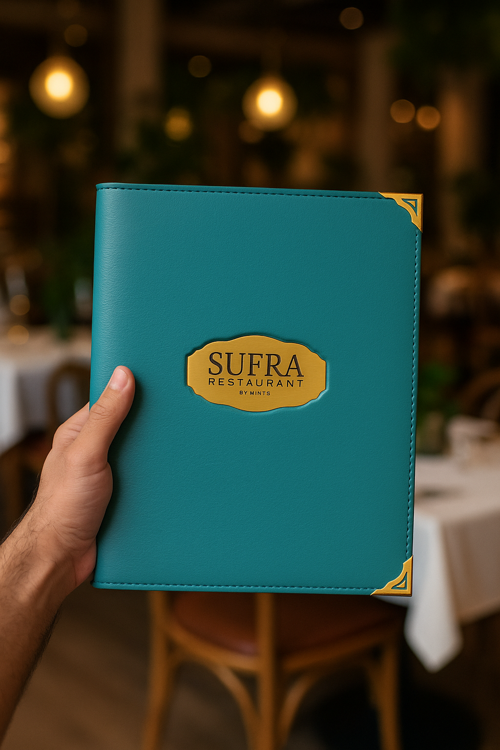 Teal Blue Menu Folder With Golden Edges