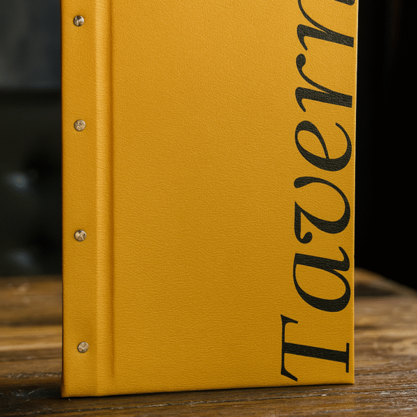 Mustard PU Luxury Menu With Brass Screws